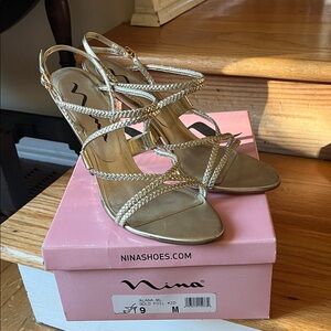 Nina Alana - ML Gold Foil open toe heels, 9